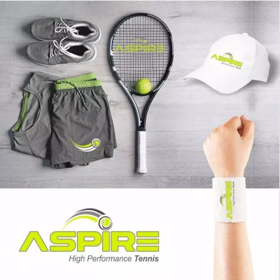 Sports brand identity design and merchandise branding for tennis equipment company